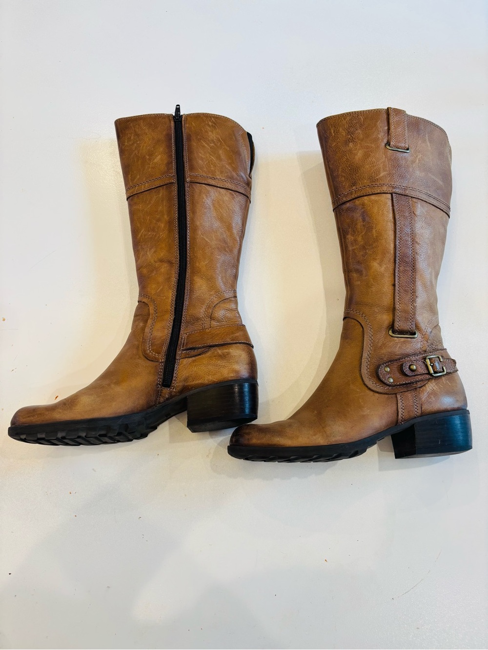 Women’s Leather Brown Side Zipper Mid-Calf Riding Boots size 8